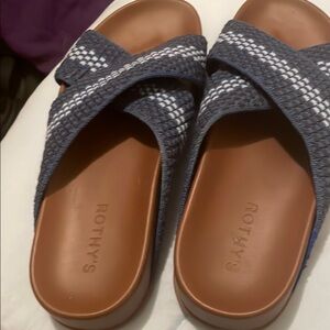 Rothy's Blue and White Sandals with Woven Strap Design